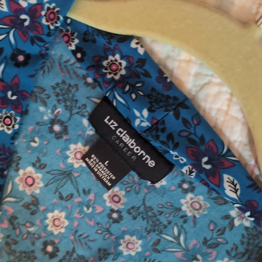 Liz Claiborne Blue/Aqua For Floral Blouse - Picture 3 of 10